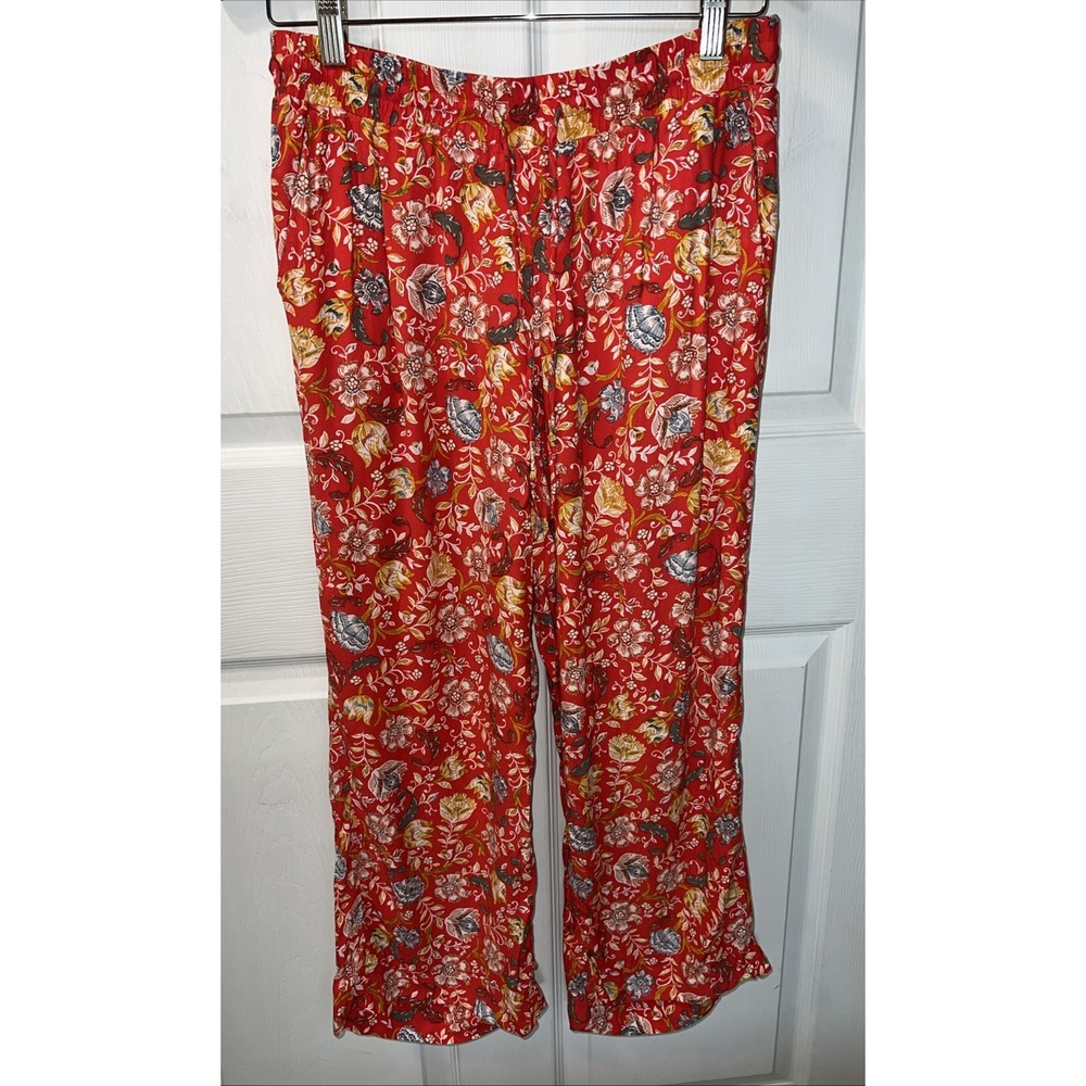 Ann Taylor Women Floral Capri Crop Str Leg Pants Size XS Pull On Drawstring